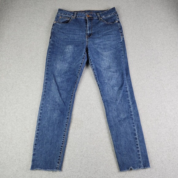 Gemma Rae Denim - Gemma Rae Jeans Womens Size 13/31 Blue Slim Straight Raw Hem High Rise Stretch